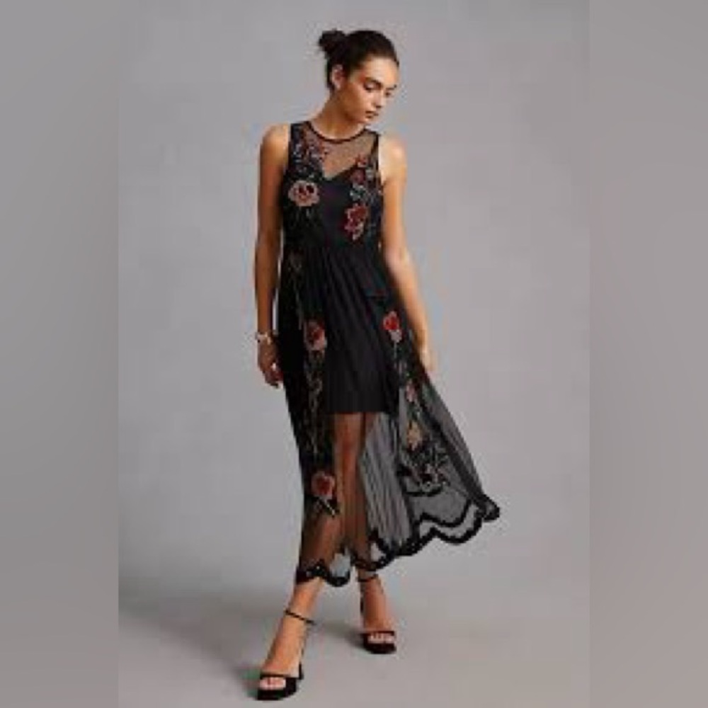 Anthropologie Not So Serious by Pallavi Moham Midnight Garden Dress - 16W